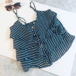 Poetry- Navy & White Ruffle Blouse- Medium